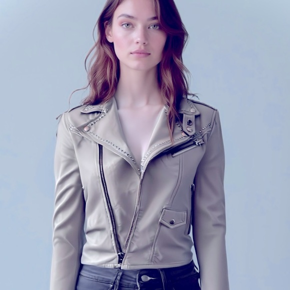 IRO Blondie Studded Leather Jacket Grey - Picture 6 of 16